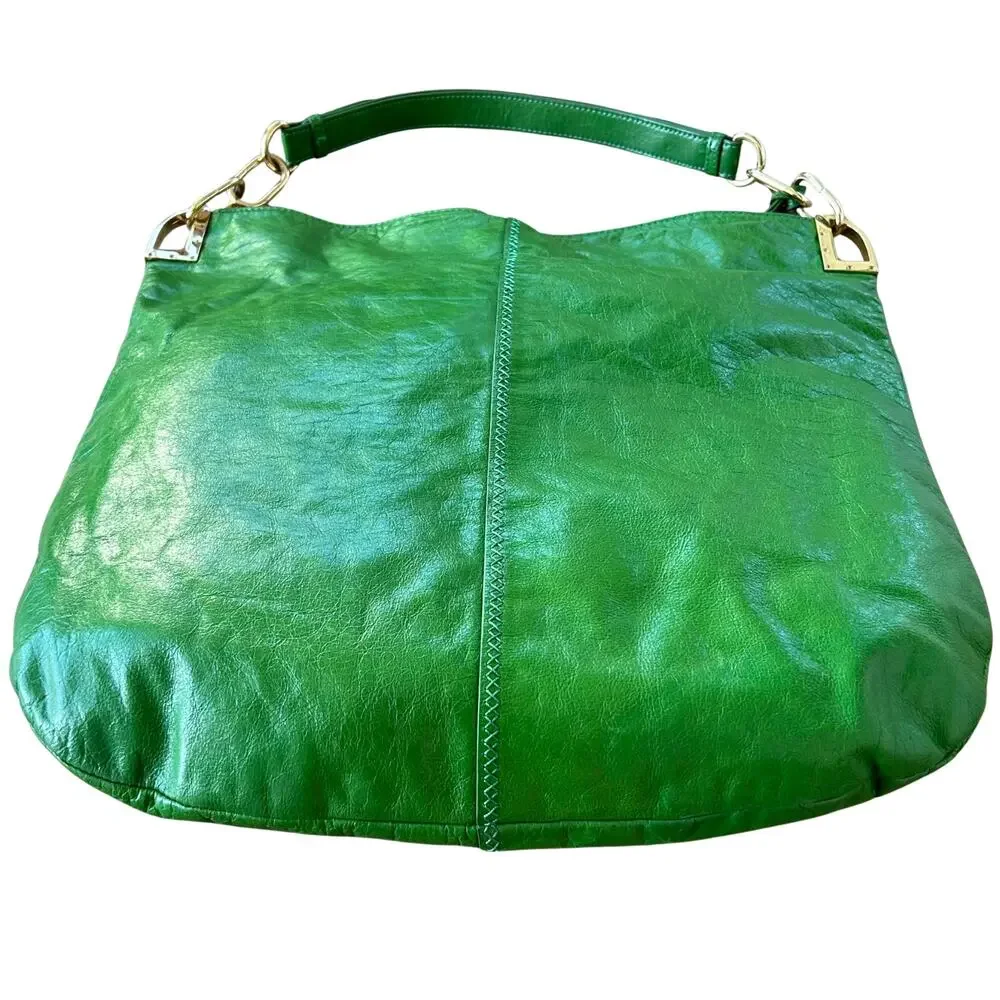 Badgley Mischka Gaia Hobo | Vintage Bright Green Leather Slouchy Chain-Link Bag